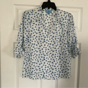 CeCe White Blouse with Blue Floral Print